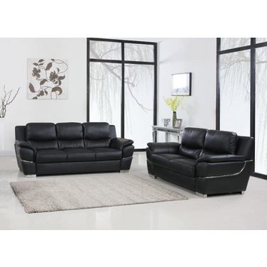 Homeroots Modern Black Leather Sofa And Loveseat 343860