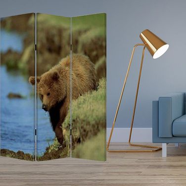 Homeroots Multi Color Wood Canvas Bear Screen
