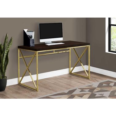 Homeroots Particle Board And Gold Metal Computer Desk