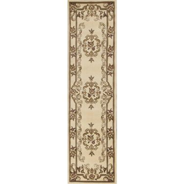 Runner Polypropylene Ivory Aubusson Area Rug - 2' x 8'