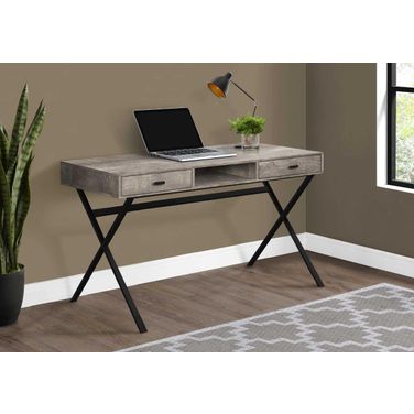 Homeroots Taupe Reclaimed Wood Particle Board And Black Metal Computer Desk