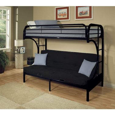 Homeroots Twin X L Over Queen Black Metal Tube Futon Bunk Bed 285194