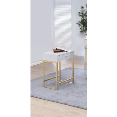 Homeroots White And Brass Side Table
