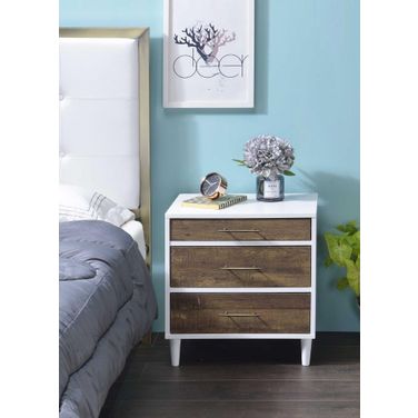 Homeroots White And Weathered Oak Metal Nightstand 319132