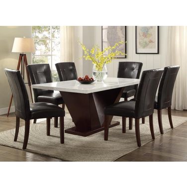 Homeroots White Marble And Walnut Dining Table