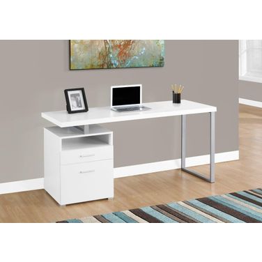 Homeroots White Particle Board And Silver Metal Computer Desk