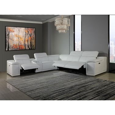 Homeroots White Power Reclining 6 Piece Sectional with 1 Console