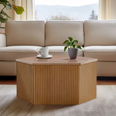 Honey Fluted Hexagon Coffee Table In Natural