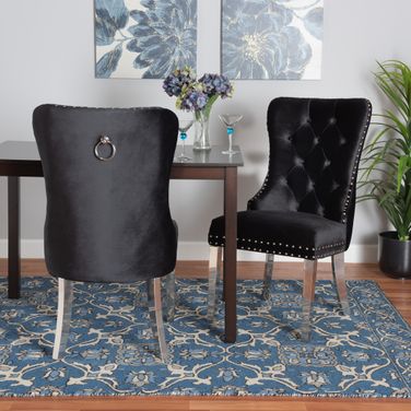 Honora Contemporary Glam and Luxe Black Velvet Fabric and Silver Metal 2-Piece Dining Chair Set