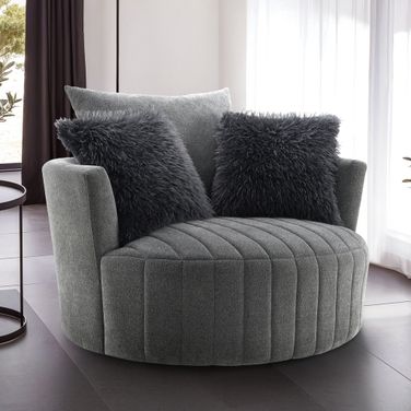 Hoople Swivel Chair In Channeled In Dark Gray