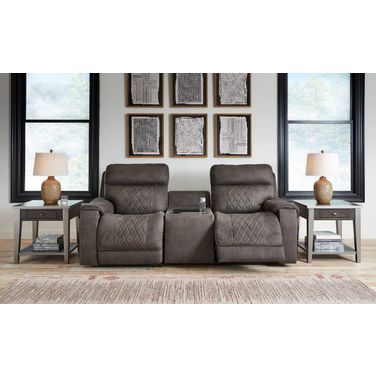 Hoopster Power Reclining Modular Console Loveseat In Gunmetal