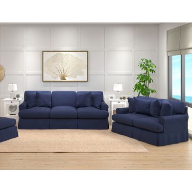 Horizon 2 Piece Slipcovered Living Room Set In Navy Blue