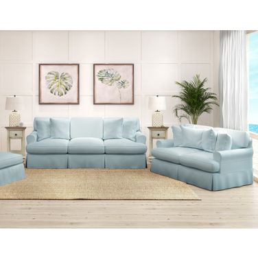 Horizon 2 Piece Slipcovered Living Room Set In Ocean Blue