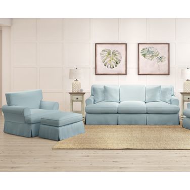 Horizon 3 Piece Slipcovered Living Room Set In Ocean Blue