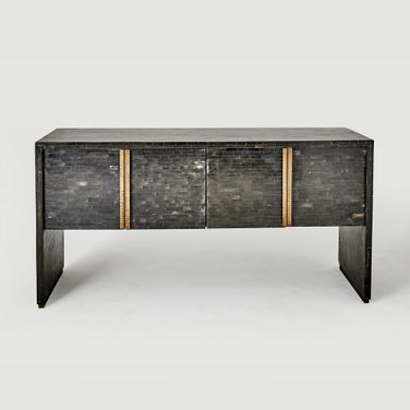 Horn Inlay Console In Antique Brass and Black