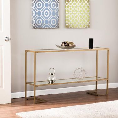 Horten Glam Narrow Console In Gold With Mirror