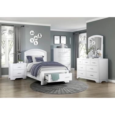 Hudson Youth Platform Bedroom Set with Footboard Storage In White