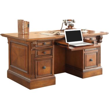 Huntington Double Pedestal Executive Desk In Antique Vintage Pecan