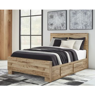 Hyanna Queen Panel Bed with 2 Side Storage In Brown
