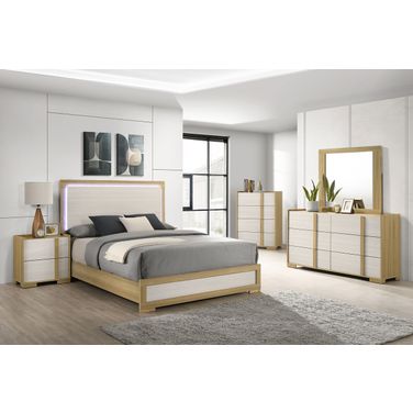 Hyland Wood LED Panel Bedroom Set In Natural and White