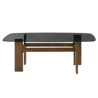 Ileena 79 Inch Rectangle Wood Dining Table with Tempered Glass Top In Euro Gray and Walnut