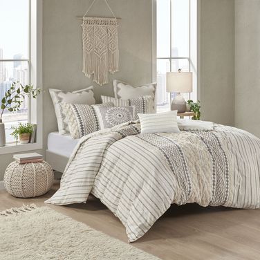 Imani Cotton Printed 3 Piece King Comforter Mini Set In Ivory
