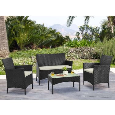 Imperia Steel Rattan 4-Piece Patio Conversation Set With Cushions In Cream