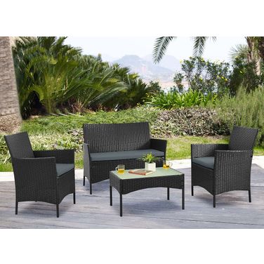 Imperia Steel Rattan 4-Piece Patio Conversation Set With Cushions In Grey