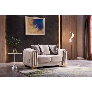 Impreza Thick Velvet Fabric Upholstered Loveseat Made With Wood In Beige