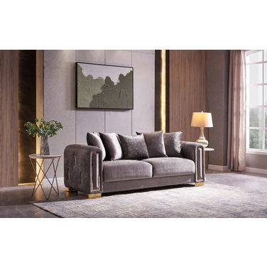 Impreza Thick Velvet Fabric Upholstered Sofa Made With Wood In Gray