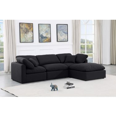 Indulge Linen Textured Fabric 4 Piece Modular Sectional In Black