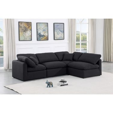 Indulge Linen Textured Fabric 4 Piece Modular Sectional In Black