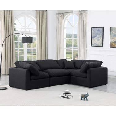 Indulge Linen Textured Fabric 4 Piece Modular Sectional In Black