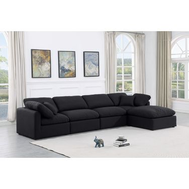 Indulge Linen Textured Fabric 5 Piece Modular Sectional In Black