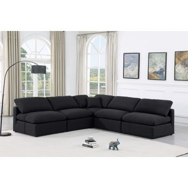 Indulge Linen Textured Fabric 5 Piece Modular Sectional In Black