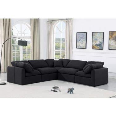 Indulge Linen Textured Fabric 5 Piece Modular Sectional In Black