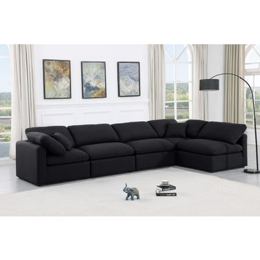 Indulge Linen Textured Fabric 5 Piece Modular Sectional In Black