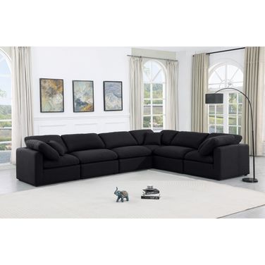 Indulge Linen Textured Fabric 6 Piece Modular Sectional In Black