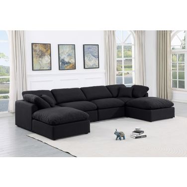 Indulge Linen Textured Fabric 6 Piece Modular Sectional In Black