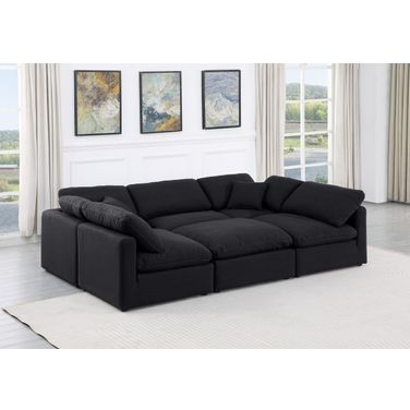 Indulge Linen Textured Fabric 6 Piece Modular Sectional In Black