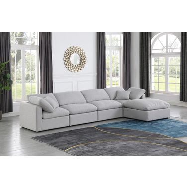 Indulge Textured Fabric 5 Piece Modular Sectional In Grey Linen