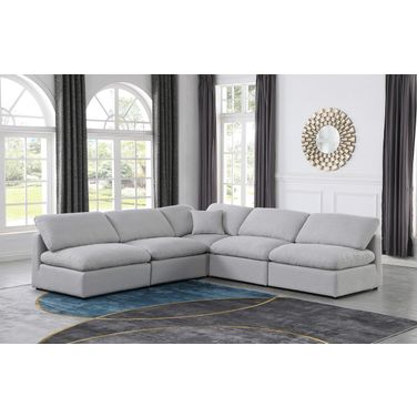 Indulge Textured Fabric 5 Piece Modular Sectional In Grey Linen