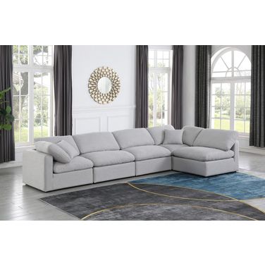 Indulge Textured Fabric 5 Piece Modular Sectional In Grey Linen