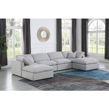 Indulge Textured Fabric 6 Piece Modular Sectional In Grey Linen