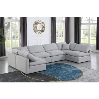 Indulge Textured Fabric 6 Piece Modular Sectional In Grey Linen