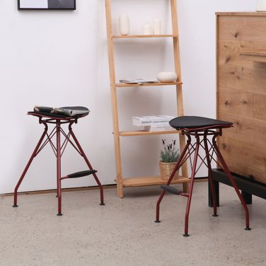 Industrial 24 Inch Metal Barstool Set of 2 In Dark Red