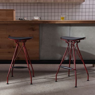 Industrial 30 Inch Metal Barstool Set of 2 In Dark Red