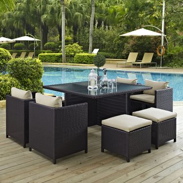Inverse 9-Piece Outdoor Patio Dining Set In Espresso Beige