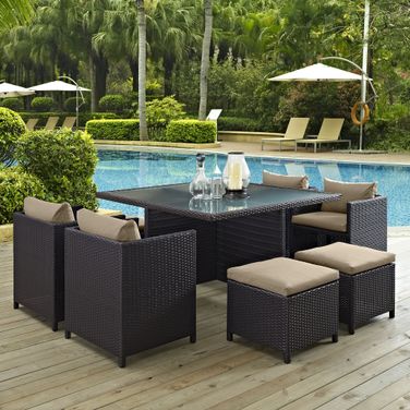 Inverse 9-Piece Outdoor Patio Dining Set In Espresso Mocha