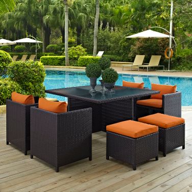 Inverse Espresso Orange 9 Piece Outdoor Patio Dining Set